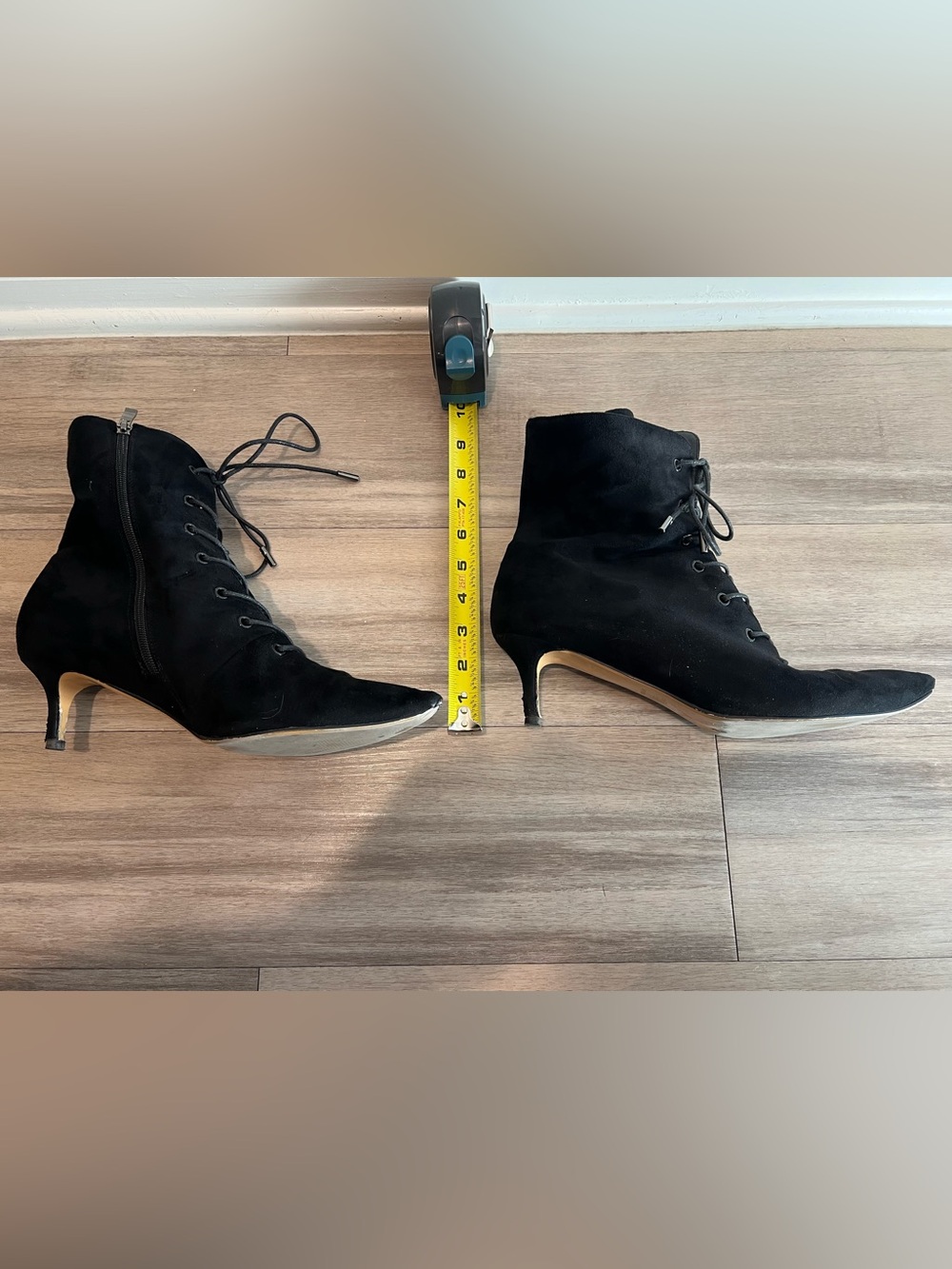 Black Suede Lace-Up Kitten Heel Ankle Boots - Women